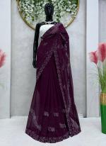 Georgette Purple Party Wear Sequins Work Saree